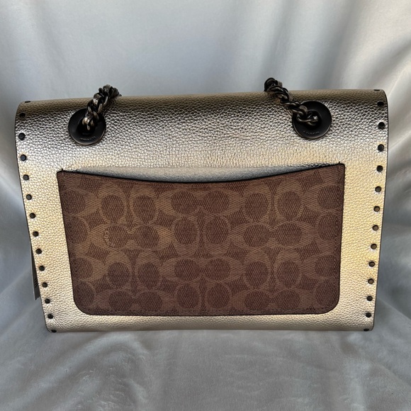 Coach Parker Mixed Media Studded Shoulder Bag 39679 Tea Rose Turnlock - Picture 7 of 16